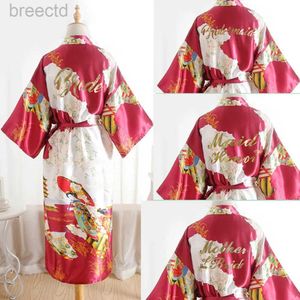 Women's Sleep Lounge Burgundy Maid of Honor Bride Robe Mother of the Bride Women Satin Wedding Kimono Robes Sleepwear Chightgown Dress Femme Bathrobe D240419