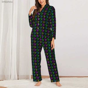 Damesslaaplounge Kleurrijke kralen Nachtkleding Lente Dot Print Esthetische oversize pyjamaset Dames Lange mouwen Warme slaap Custom Home SuitL240122