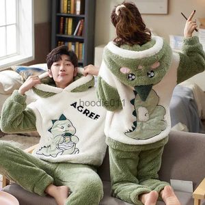 Dames Slaap Lounge Koppels Pyjama Sets Dames Heren Winter Dikker Pyjama Nachtkleding Cartoon Dinosaurus Koreaanse Liefhebbers Homewear Zacht Warm Pijama Hoodies L231102