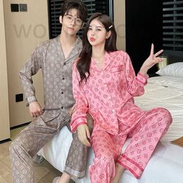 Sleep Sleep Sleep Lounge Designer Couple Pyjama Pajamas Automne High-Und Ice Silk Wind Spring and Automne Universal Home Vêtements pour hommes et femmes en toutes saisons IKV3