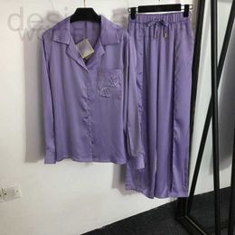 Damesslaaplounge designer Designer Herfst Nieuwe Pyjamaset met geborduurde borstzak Shirt met lange mouwen + trekkoord Elastische taille Wijde pijpen broek OVH7 U9SY