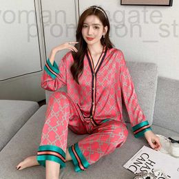 Femmes Sleep Lounge Designer Vêtements de nuit 2022 Printemps Nouveau style à manches longues femmes pyjamas ensemble glace soie imprimé pyjamas de mode 854O CSXM