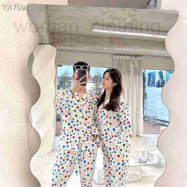 Femmes Sleep Lounge Designer style coréen luxueux pantalon à manches longues en soie glacée avec pyjama à pois colorés ensemble de vêtements de maison ample pour femmes mignon 8INV