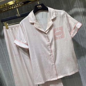 Pijamas informales de verano para mujer, pantalón rosa de manga corta, conjunto de pijamas de satén, ropa de dormir cómoda, dos PieHH4M LVG1