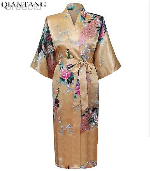 Sleep Sleep Lounge Gold Gold Chinese Womens Silk Rayon Robe Kimono Bath Bain Lady Nightgown printemps Mujer Pijama Taille S M L XL XXL XXXL XSZ026A D240419