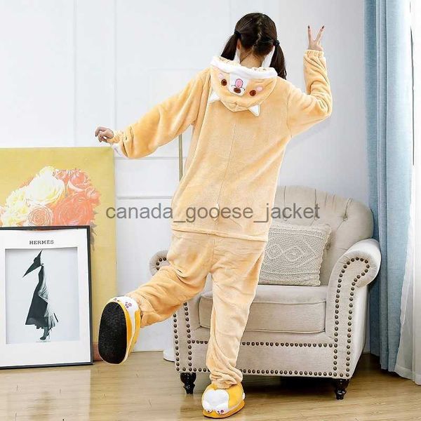 Mujeres Sleep Lounge Kigurumi Adulto Mujeres Hombres Animal Corgi Pijamas Franela Perro de dibujos animados Cosplay Onesie Corgi Cálido Invierno Pijama Y200708L230913