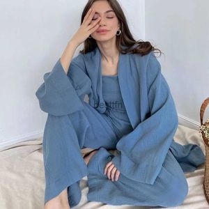 Pyjama Kimono pour femmes, nouveau, 2023, crêpe 100% coton, pantalon à manches longues, vêtements de nuit pour femmes, costume, Service à domicile pour femmes, MujerL231005