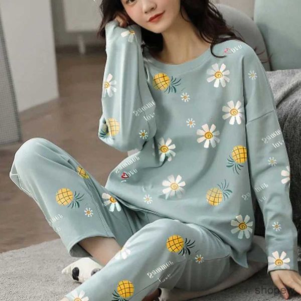 Women's Sleep Lounge Pijama de algodón tejido Conjuntos de pijamas de dibujos animados Pijamas de mujer Ropa de dormir de verano Ropa de dormir para Mujer Pantalones hasta la pantorrilla de talla grande Ropa para el hogar