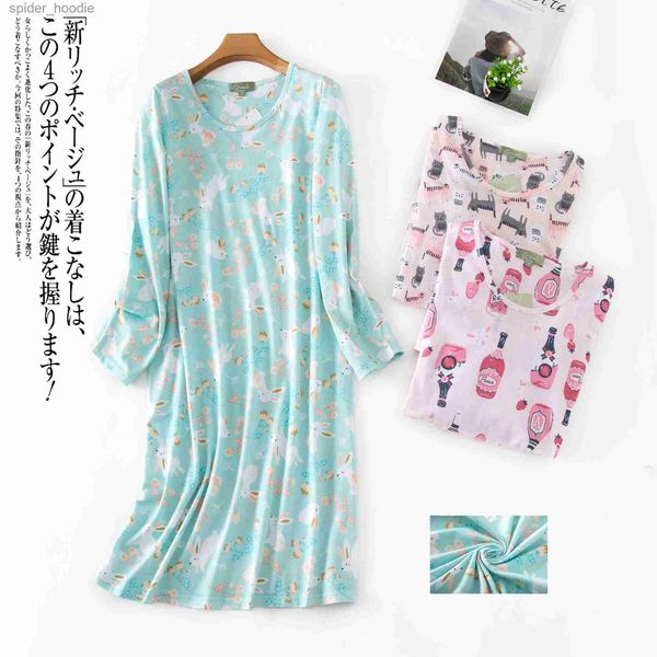 Salón para dormir para mujer Algodón de punto Mujeres Tallas grandes Lingere Camisón Camisón suelto Vestido de noche de manga larga Vestido de casa de dibujos animados lindo Ropa de dormir sexy L230920