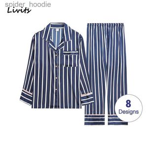 Damesslaaplounge Heren pyjama's Sets Satijnen pyjama Nachtkleding Nachtkleding Ondergoed Lange mouw Gestreept Gedrukt Informeel Lente Herfst Winter SA0706 L230920