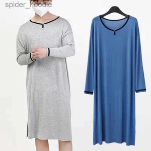 Femmes sommeil salon Modal hommes pyjama robe de nuit mince à manches longues printemps chemise de nuit hommes doux lisse ample grande taille une pièce Homewear peignoir L230920