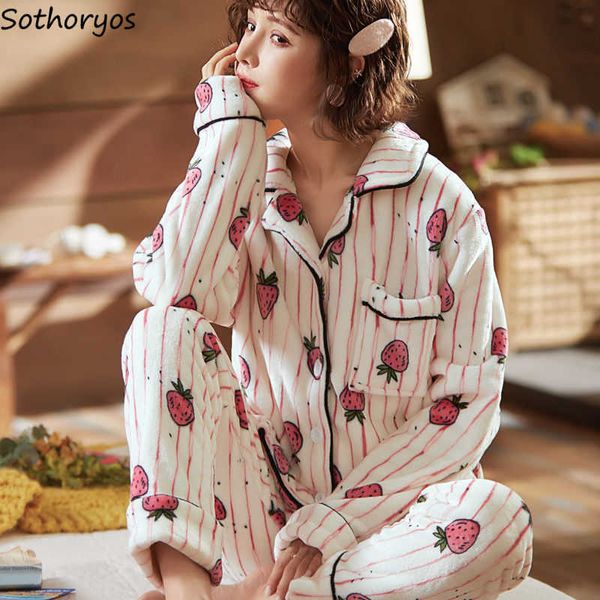 Sleep Lounge Pyjama Ensembles Femmes Mignon Pyjamas Chauds Simple Poitrine Hiver Automne Flanelle Confortable Thermique Lâche Lounge Wear Sweet Mujer Imprimer T221017