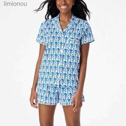 Damesslaaplounge Preppy apenpyjamaset Dames Y2K-kleding Reverskraag Single Breasted Shirt met korte mouwen Top en shorts Jaren 2000 LoungewearL240122