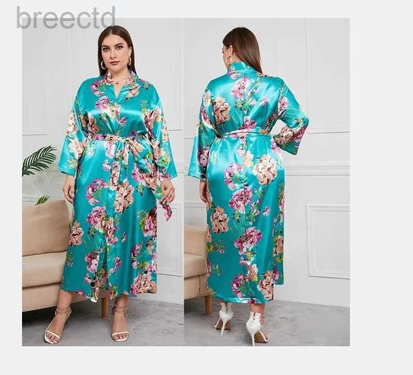 Salón de sueño para mujeres Satinado Satin Batrobe para mujeres Big Tamaño 4xl 5xl Camino sexy Kimono con cinturón con cinturón suelto de estampado sexy D240419