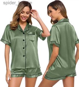 Slaaplounge-satijnen pyjama voor dames Nachtkleding met korte mouwen, zachte zijde, button-down loungewear Pjs-shortset S-XXL L230920