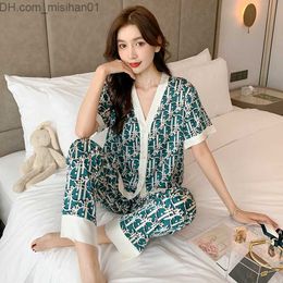 Dames Sleep Lounge Korte mouwen Slaapset met gedrukte bloemen 2pcs Pyjama Set Casual Summer Nieuwe Pyjama's met zakken intiem ondergoed Z2307010