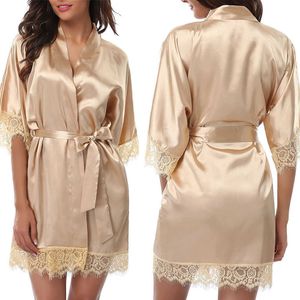 Dames slaap lounge zijden kanten jurk dames slaapkleding mini gewaad halve mouw kanten badjas sexy lingerie nachtjurk string Nightdress P230408