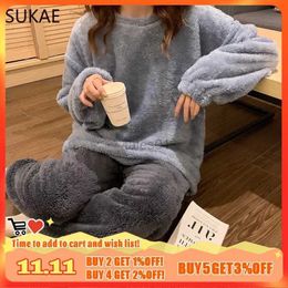 Salão de sono feminino SUKAE inverno quente-quente pijama feminino conjunto sólido formal menina pijamas lazer mangas compridas pelúcia veludo pijamas adolescentes zln231116