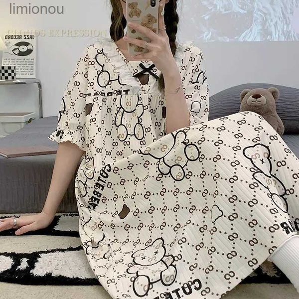 Women's Sleep Lounge Marque d'été en coton tricoté Kaii Girls Cartoon Sleep Dress Chemises de nuit pour femmes Chemises de nuit Robes pour dames Home FashionL240122