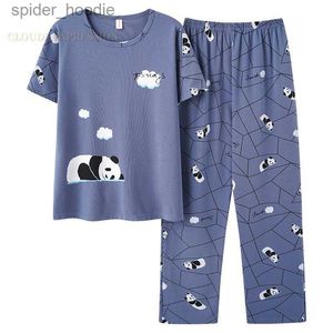 Dames Slaaplounge Zomer Groot 4XL Paar Pijama Gebreid Katoen Bijpassende pyjamasets Cartoon Panda Nachtkleding Pyjama Nachtkleding Pijamas Homewear L230920