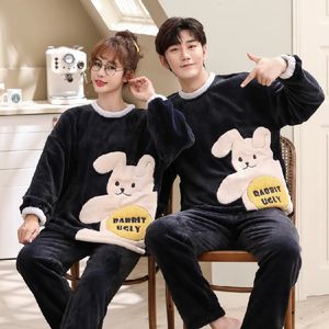 Dames Slaap Lounge Unisex Flanel Nachtkleding Set Dames Heren Winter Warm Fleece Koppels Pyjama Set Liefhebbers Nachthemd Leuke Cartoon Pijamas Thuisdoek 231212