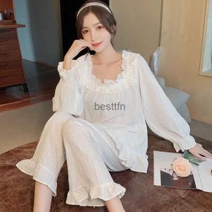 Sleep Women's Sleep Lounge White Twinset Pyjamas Suit Femmes à manches longues Vêtements de sommeil de la maison Pantalon de nuit de nuit de printemps