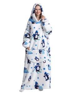 Camisón informal para mujer, vestido de dormir con estampado de dibujos animados, manga larga, bolsillos, bata de pijama con capucha