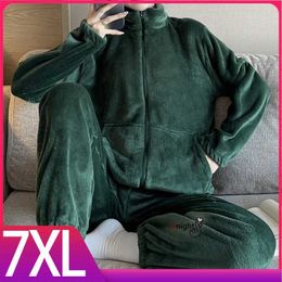 Femmes Sleep Lounge Femmes Pyjamas Ensemble Chaud Hiver Vêtements De Nuit Grande Taille Flanelle Velours 2 Pièces Robe De Nuit Costume À La Maison Chaud Vêtements De Nuit 5XL 7XL Homewear zln231115