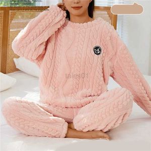 Femmes Sleep Lounge Femmes Pyjamas Ensemble Hiver Vêtements De Nuit Polaire Velours 2 Pièces Costume À La Maison Moelleux Solide Pyjamas Ensemble Hiver Chaud Robe De Nuit zln231115