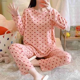 Women's Sleep Lounge Conjuntos de pijamas para Mujer talla grande XXL ropa de dormir pijama de manga larga pijamas de dibujos animados de verano Mujer Pjs ropa de descanso femenina Casual HomewearL240122