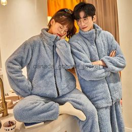 Women's Sleep Lounge Vêtements de nuit pour femmes automne hiver chaud flanelle fermeture éclair Couple pyjamas ensemble famille Pijama amant Homewear tissu décontracté hommes pyjamas 221124L230913