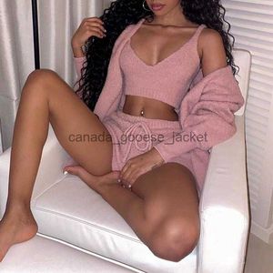 QWEEK Loungewear Femmes Pyjama Shorts Printemps Automne Maison Vêtements Coton Pijamas Trois Pièces Costume Chambre Ensemble Sexy CuteL230913