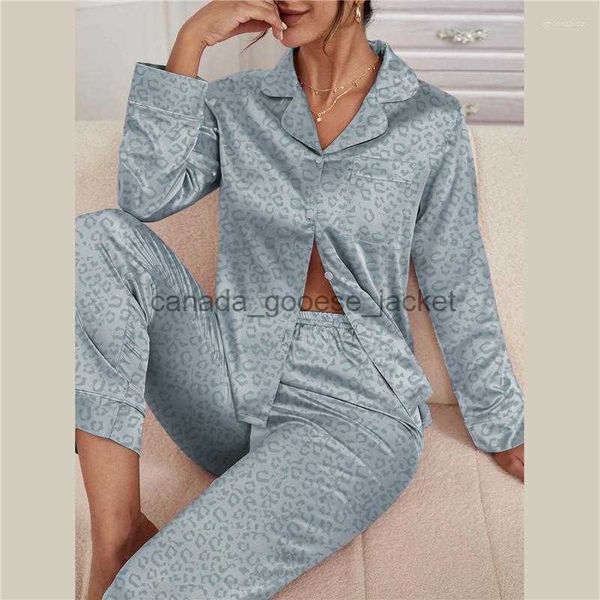 Women's Sleep Lounge Ropa de Dormir para Mujer Pijamas de satén con Estampado de Leopardo de Seda Camisa con Botones de Solapa y Pantalones Conjunto de Pijama Ropa de Dormir Pijama Pijama MujerL230913