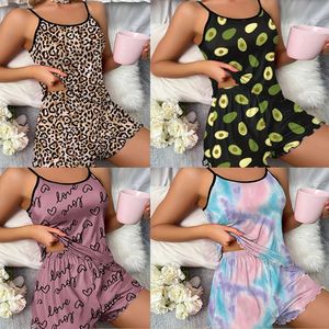 Vrouwen Slaap Lounge Vrouwen Sexy Pyjama Sets Zomer Mouwloze Top + Shorts 2 Stuks Nachtkleding Pak Vrouwelijke Volledige gedrukte Nachtjapon Lady Homewear