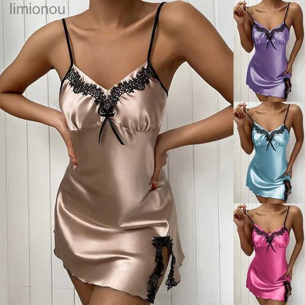 Femmes sommeil salon femmes vêtements de nuit en soie nuisette sangle chemise de nuit Sexy Lingerie chemise de nuit dame hors épaule vêtements de nuit femme nuit Homewear S-XXXLL240122