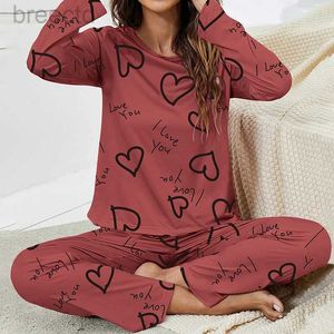 Dames Sleep Lounge Womens Long Sleeve Pyjama Sets Letter Print Top en lange broek slaapkleding Loungewear Casual Nightwear Home Deskleding met oogmasker D240419