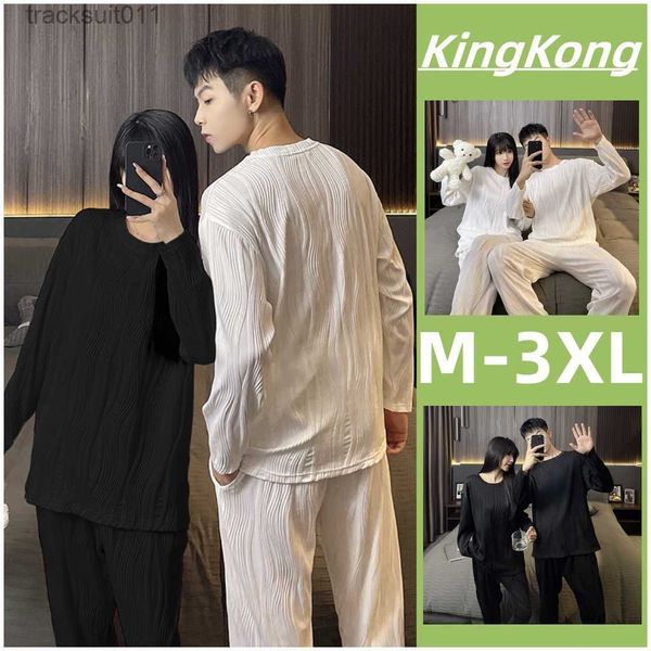 Vêtements de nuit pour femmes 100% coton pyjamas femmes plus taille pyjamas hommes à manches longues vêtements de nuit blanc noir style simple couple ensemble maison porter m-3xl l230918