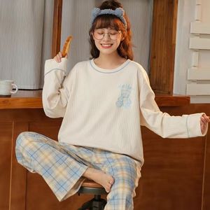 Vêtements de nuit pour femmes 100% coton femmes ensemble de pyjama vêtements de nuit d'été long mignon Pijamas filles Homewear pantalon court dessin animé maison vêtements pyjama dessin animé 230421