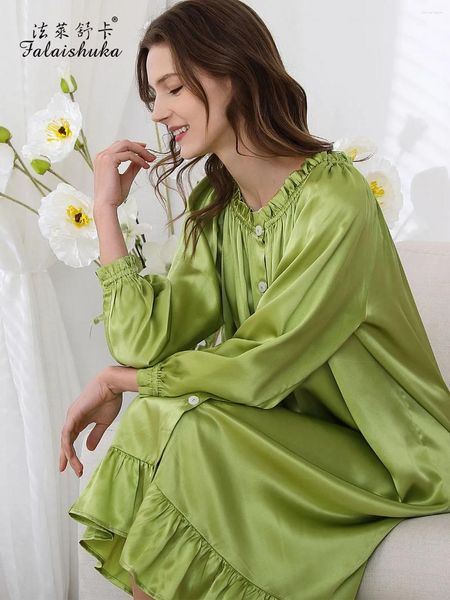 Ropa de dormir para mujeres 19 Momé Nights Nightgown Silk Women Sweet Green Princess Nightdress Nightwears for Ladies S5907