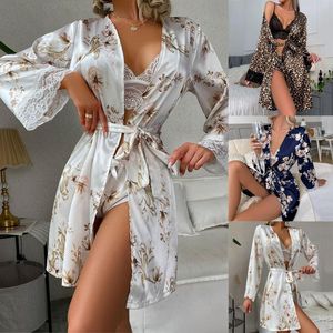 Dames slaapkleding 1 stks mode luipaard bloemen zijden satijnen kanten gewaden bruidsmeisje bruid zijdeachtige lange badjas nachthemd kimono pyjama's