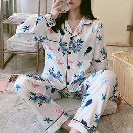 Vêtements de nuit pour femmes 2 pcs / sets printemps d'été Femme Pyjama Set Print floral Soil repeuple longue manche Loungewear Wide Jam Jam Jam Jamds Dars