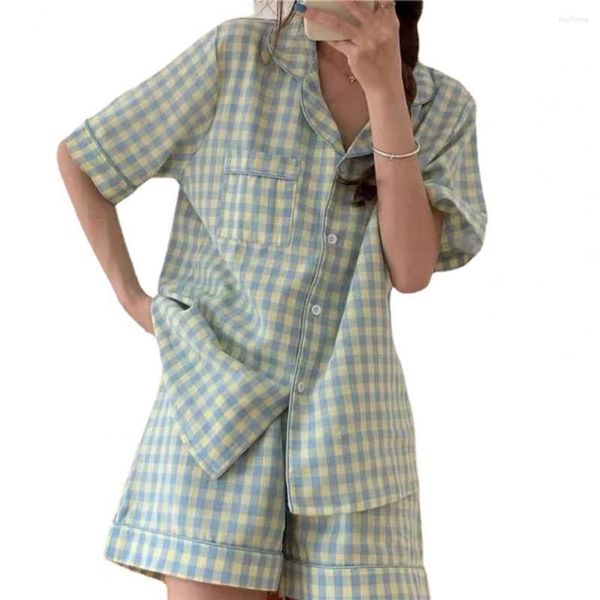 Vêtements de nuit pour femmes 2 pièces/ensemble femmes pyjamas ensemble Style coréen rayé dormir manches courtes dessin animé vache imprimer dame nuit vêtements