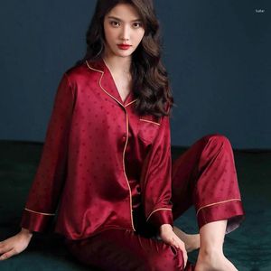 Ensemble pyjama 2 pièces en Satin de fausse soie pour femme, vêtements de nuit, chemise à revers, pantalon, vêtements de maison, pour la saint-valentin