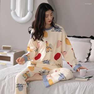 Vrouwen Nachtkleding 2 Stuks Pyjama Set Katoenen Pyjama Vrouwelijke Pijama Vrouwen Homewear Zachte Lange Mouw O-hals Shirt Broek Pak