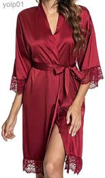 Mulheres sleepwear 2021 novas senhoras sleepwear rendas meia sle nightgowns imitação de seda gelo sleepwear mulheres vestidos de noite com beltl231109