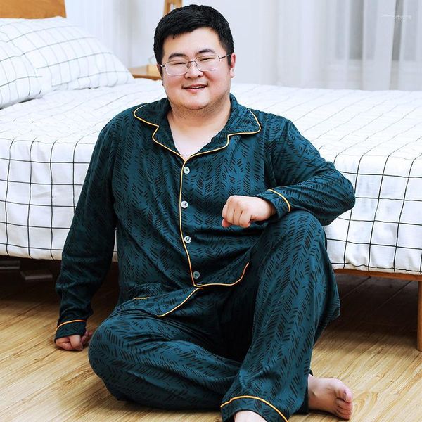 Vêtements de nuit pour femmes 2023 âge saison engrais grande taille hommes imprimé pyjama en coton pantalon à manches longues gros lâche et costume de loisirs