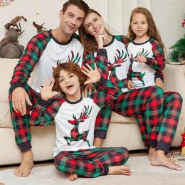 Dames Nachtkleding 2023 Aankomst Kerst Ouder-kind Pyjama Set Cartoon Elanden Plaid Print Ronde Hals Lange Mouw Loungewear Pak