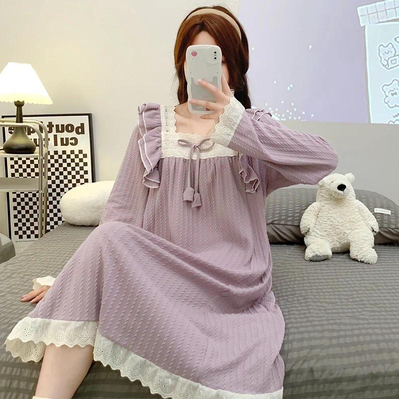 Ropa de dormir para mujer, camisones de algodón de manga larga de princesa bonita de talla grande para otoño 2023, camisón de noche