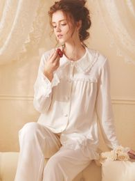 Vêtements de nuit pour femmes 2023 automne princesse pyjamas pantalons longs chemise de nuit en coton blanc et rose chemise de nuit Vintage