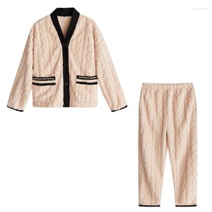 Vêtements de nuit pour femmes 2023 Automne Hiver Flanelle Pyjamas Pour Femmes 2 Pièces Ensemble Épais Corail Polaire Mode Chaud Femmes Maison Vêtements Costume